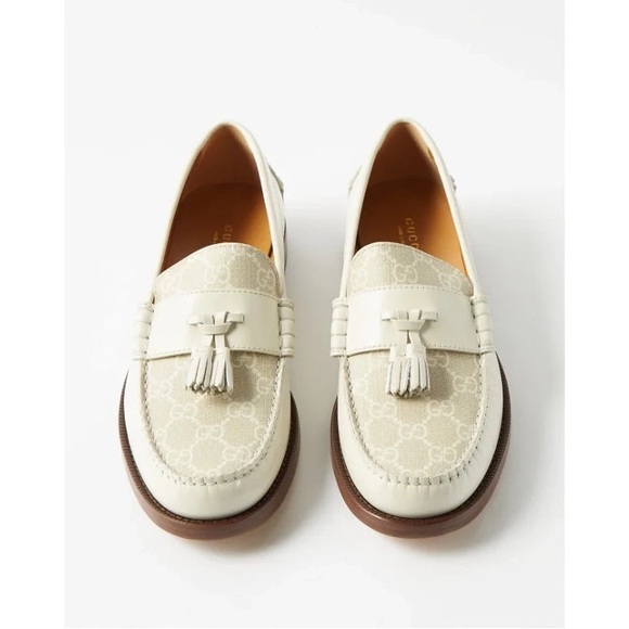 Like New Gucci Leather and Jacquard Tassle Loafers in Ivory, size 41 - Picture 1 of 6